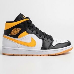 🔥🔥 Air Jordan 1 Mid Black and Yellow Women’s Sneakers 🖤💛🤍✨